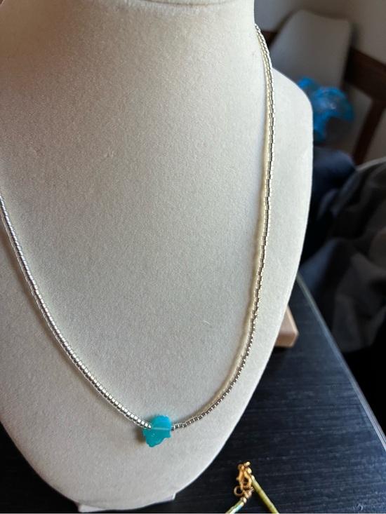 Jewelry - Handmade Silver Beaded Necklace w/ Blue Hamsa Pendant | Boho Protection Jewelry